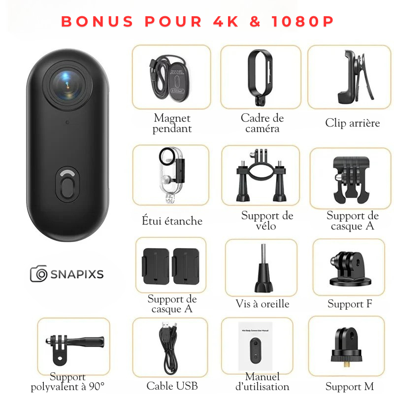 SNAPIXS™ - Caméra d'action 4K magnétique